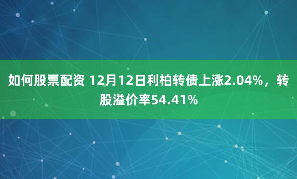 如何股票配资 12月12日利柏转债上涨2.04%，转股溢价率54.41%